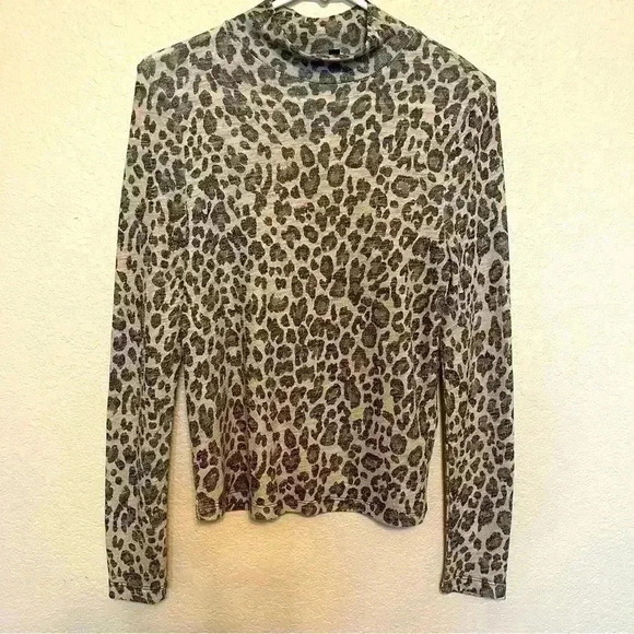 Topshop Nordstrom Animal Print Long Sleeve Mock Turtleneck Size 6 - Picture 1 of 10